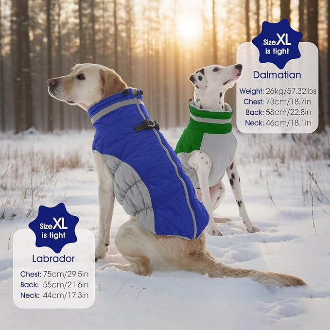 FUAMEY Dog Coat for Medium Dogs,Waterproof Dog Winter Jacket with Harness Built in Puppy Cold Weather Coats Reflective Pet Vest with Zipper Warm Fleece Dogs Snowsuit Windproof Blue M