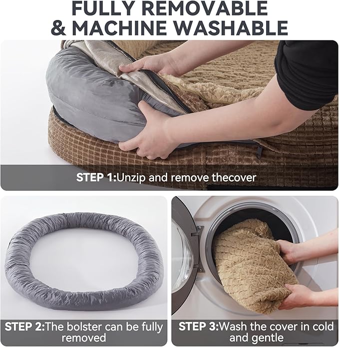 JOEJOY Orthopedic Dog Beds Large Sized Dog, XL Egg-Crate Memory Foam Pet Couch Bed with Bolster Sides, Waterproof Lining, Removable Washable Cover & Non-Slip Bottom, Brown