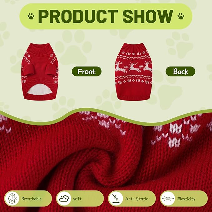 Christmas Dog Sweaters for Small Medium Large Dogs Classic Turtleneck Holiday Xmas Pet Clothes Cozy Stretchy Sweater for Chihuahua, Bulldog, Dachshund, Pug Large