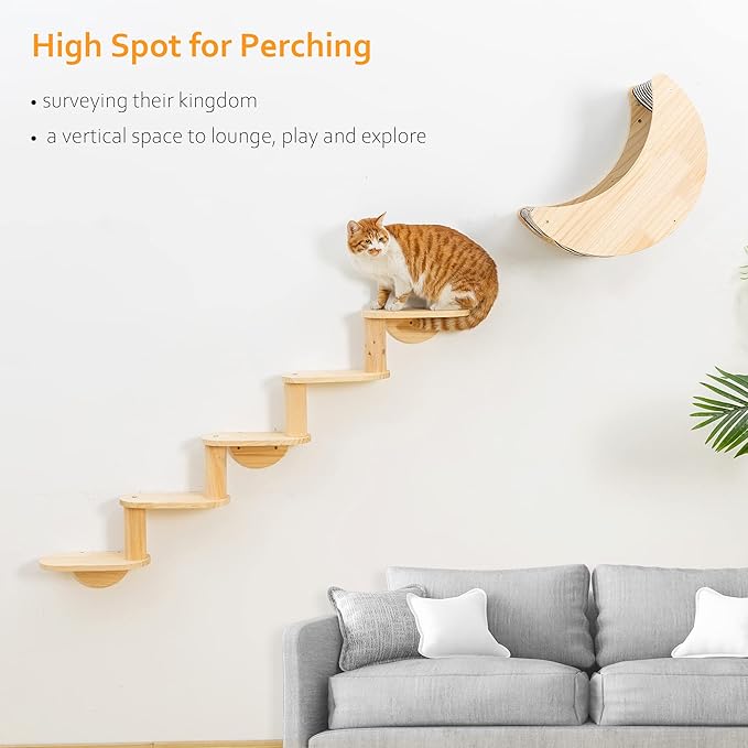 Cat Shelf for Wall Mount Hammock with 5-Levels Climbing Ladder Moon Cat Shelves and Perches for Activity Indoor Cats Wall Furniture(5-Levels Steps)