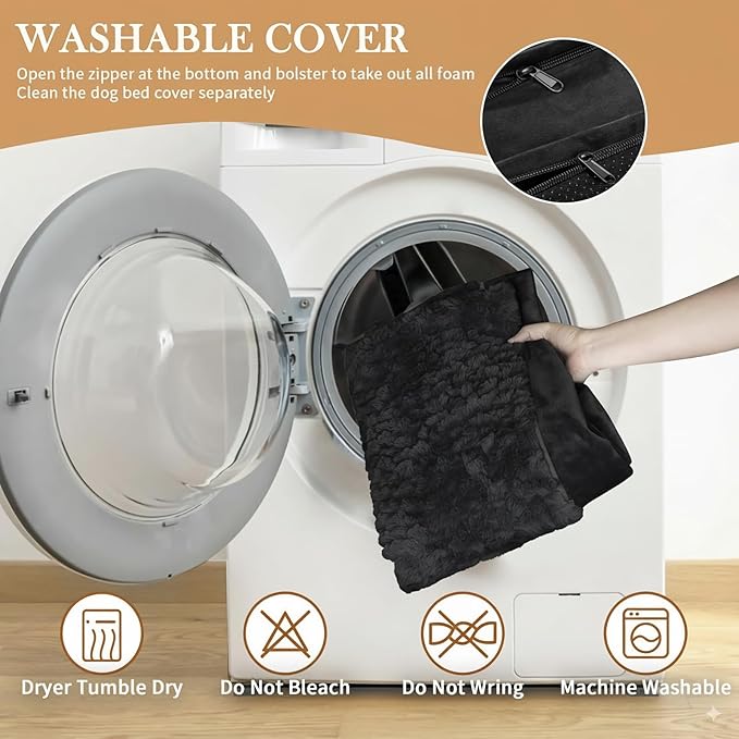 Comfort Expression Orthopedic Dog Bed for Extra Large Dogs 45x35 Inch, Waterproof Supportive Egg Crate Foam XL Pet Bed with Removable Bolsters, Dog Couch with Washable Cover & Non-Slip Bottom, Black