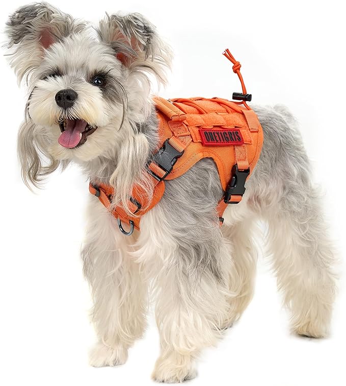 OneTigris Tactical Dog Harness Vest,No-Pull Service Dog Vest with Hook & Loop Panels,Adjustable Dog Vest Harness for Walking Hiking Training(Orange,XS)
