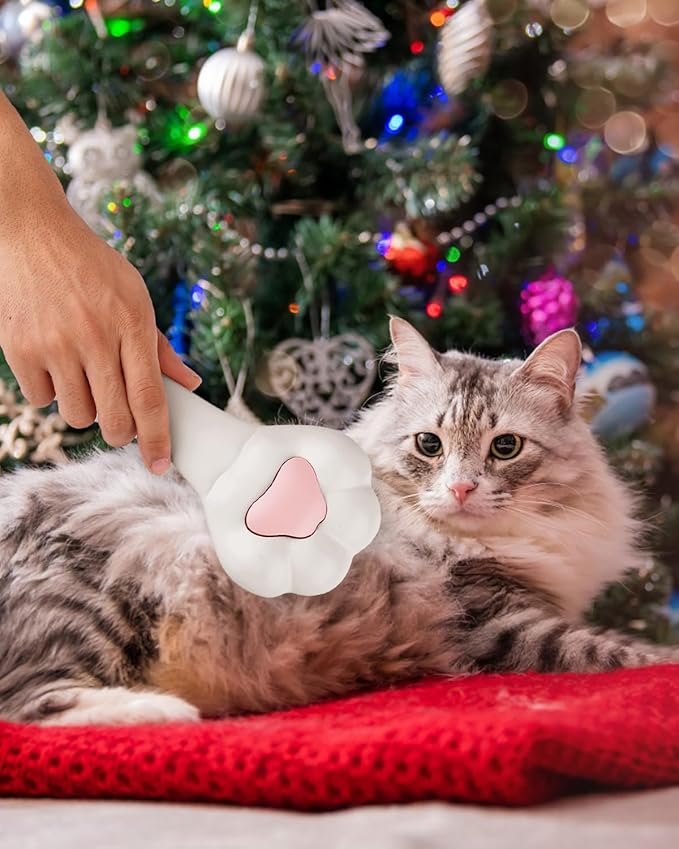 Cat Brush with Release Button Self-Cleaning and Skin-Friendly Grooming and Shedding Tool for Long and Short Haired Cats & Dogs, 140° Comb Teeth, Removes Loose Undercoats and Promotes Healthy Fur