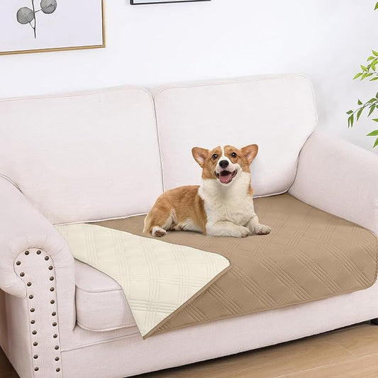 hyha Waterproof Dog Blanket, Reversible Pet Bed Blanket, Soft Sofa Couch Cover for Dogs Washable, Waterproof Pet Couch Covers for Sofa Puppy Cats Furniture Protector(30"x53", Camel/Beige)
