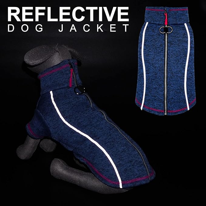cyeollo Dog Fleece Jacket Sweater Lightweight Pet Coat Reflective Jackets Step in Zipper Warm Dog Sweaters for Medium Dogs