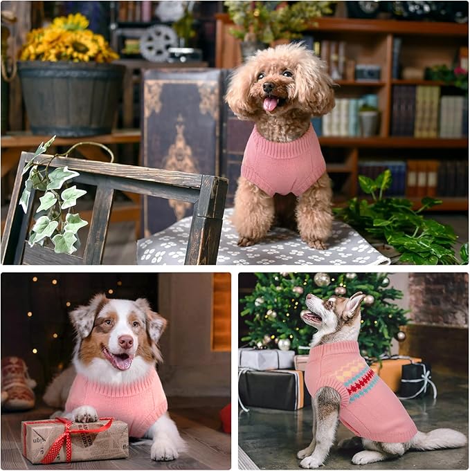 Kuoser Dog Sweater, Dog Sweaters for Medium Dogs Girl Boy, Christmas Dogs Sweater Knitwear, Warm Pet Pullover Sweatshirt Doggie Winter Clothes Apparel for French Bulldog, Boston Terrier, Pink M