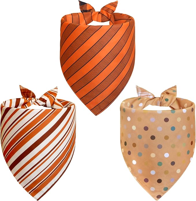 Fall Dog Bandanas Small 3PCS, 6 Pattern Thanksgiving Scarf for Boy and Girl, Plaid and Stripe Triangle Reversible Bibs Breed for Puppy Pets
