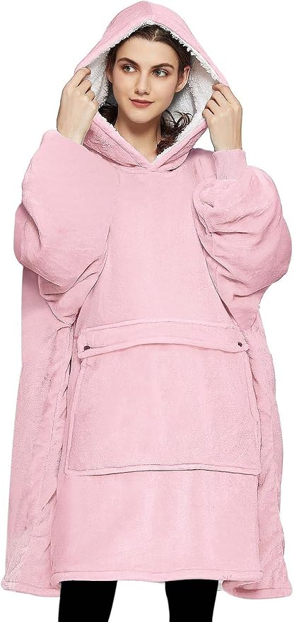 KFUBUO Wearable Blanket Hoodie for Adult Sherpa Oversized Hoodie Sweatshirt Blanket with Pockets Birthday Gifts for Women Pink