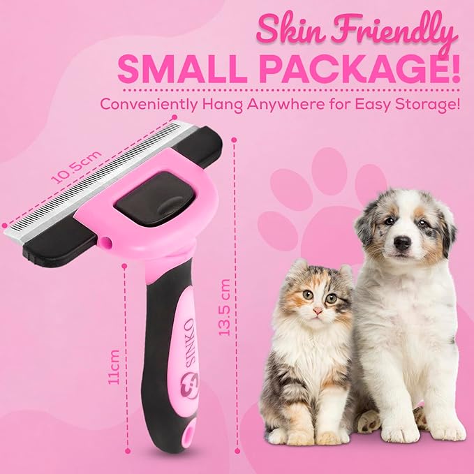 Sinko Deshedding Tool for Dogs & Cats, Pet Grooming Brush, Skin Friendly Deshedding Tool, Dog Brush for Shedding, Effectively Reduces Shedding by up to 95% for Short Medium Long Pet Hair (Pink)