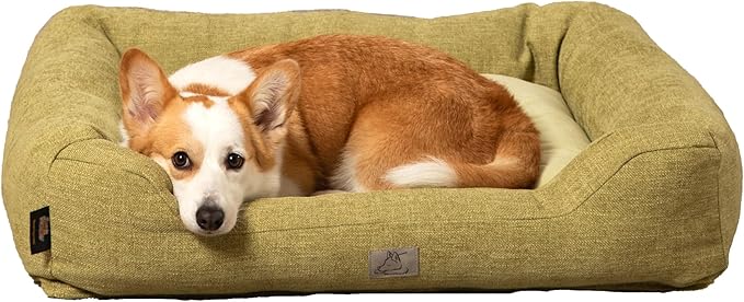 Furry's Paradise Cuddler Waterproof Bolster Pet Bed with Recycled Fibers and Non-Slip Bottom. (Olive Green, Medium)