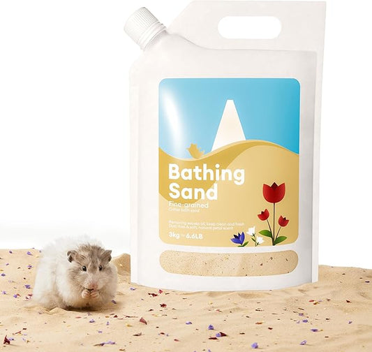 BUCATSTATE Hamster Sand, No-Dust 6.6LB Chinchilla Dust Bath with Pour Spout, 100% Natural Desert Bathing Sand for Syrian Hamster Gerbil Rat Mice Small Animals (Flower Smell)