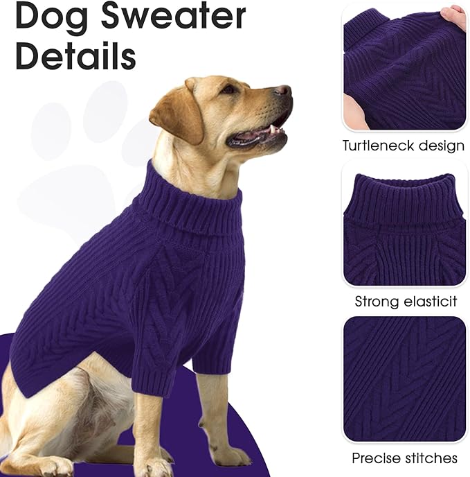 Dog Sweaters for Large Dog Girl Boy, Turtleneck Long Sleeve Knitted Pets Pullover Fall Winter Warm Solid Pull-on Pet Sweatshirt Rottweiler (RoyalBlue, 2XL)