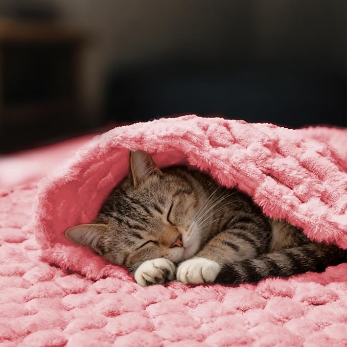 Luciphia Fleece Dog Blanket for Small Medium Large Dogs 3D Jacquard Flannel Puppy Cat Pet Throw Blankets Soft Washable Decorative Furniture Protect Pink, L(41''x31'')