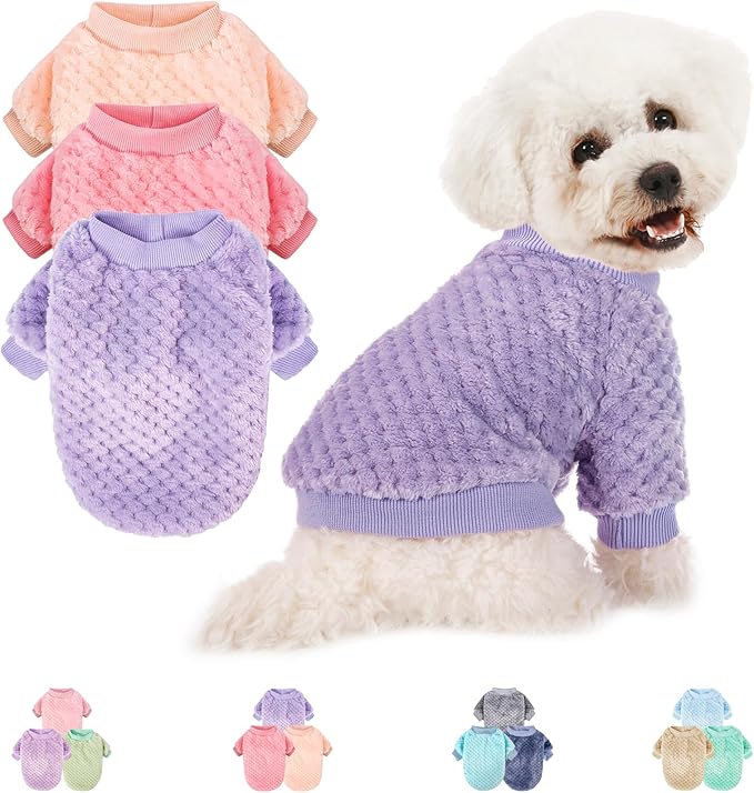 POMIU Dog Sweater, Dog Sweaters for Small Medium Dogs or Cat, Warm Soft Flannel Pet Clothes for Dogs Girl or Boy, Dog Shirt Coat Jacket (Peach+Purple+Rose, XX-Small)