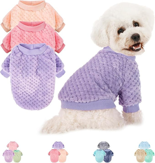 POMIU Dog Sweater, Dog Sweaters for Small Medium Dogs or Cat, Warm Soft Flannel Pet Clothes for Dogs Girl or Boy, Dog Shirt Coat Jacket (Peach+Purple+Rose, XX-Small)