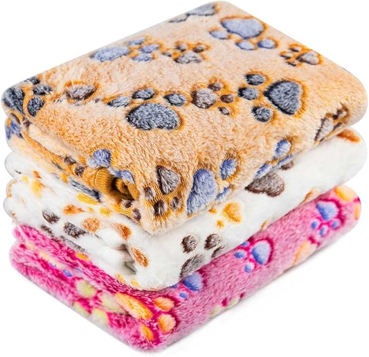 LeapSheep Pet Blankets for Dogs Cats - 3Pack Heart Pattern Super Soft Fluffy Dog Blankets for Small Medium Large Doggy Kitten (Paws, Large)