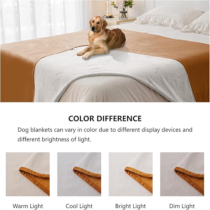 Waterproof Dog Blankets, Washable Pee Proof Pet Blanket for Couch, Soft Reversible Puppy Throw Furniture Protector Cover for Bed Sofa-52"x82",Orange+Cream