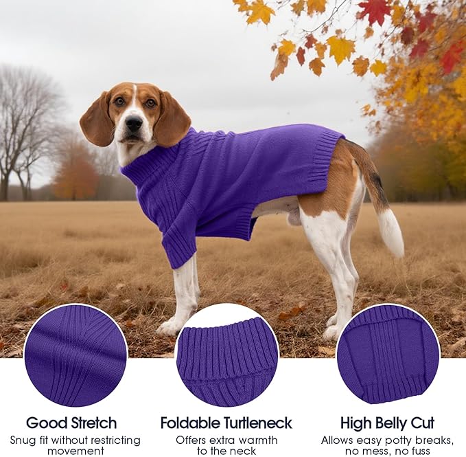 IECOii Great Dane Sweater,5XL Extra Large Sweater for Giant Breed Dogs in Winter,Turtleneck Cold Weather Knit Clothes,Machine Washable,Elastic Pullover for Saint Bernard,Mastiff (Purple,XXXXXL)