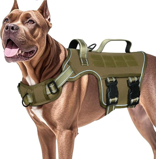 Dog Harness for Large Dogs Heavy Duty, No Pull Tactical Dog Harness with Molle System, Easy On and Off Service Dog Vest, Breathable Padded, Adjustable Reflective Pet Vest for Walking Hiking Training
