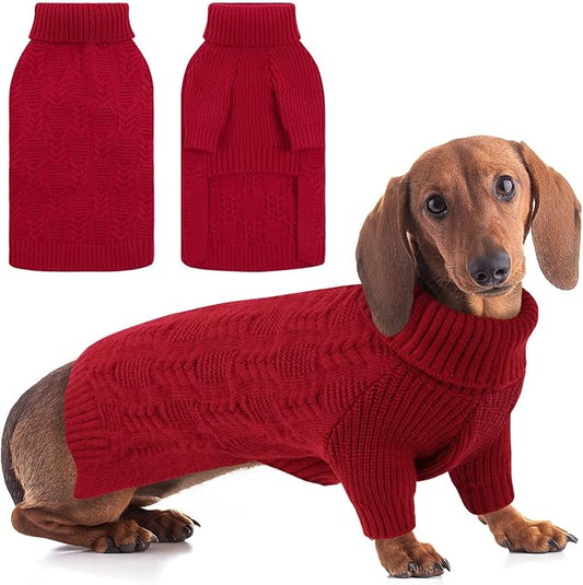 ASENKU Dog Sweater for Medium Dog Girls Boys, Fall Winter Turtleneck Long Sleeve Pet Christmas Sweater, Pullover Sweatshirt for French Bulldog, Dachshund, Red, L