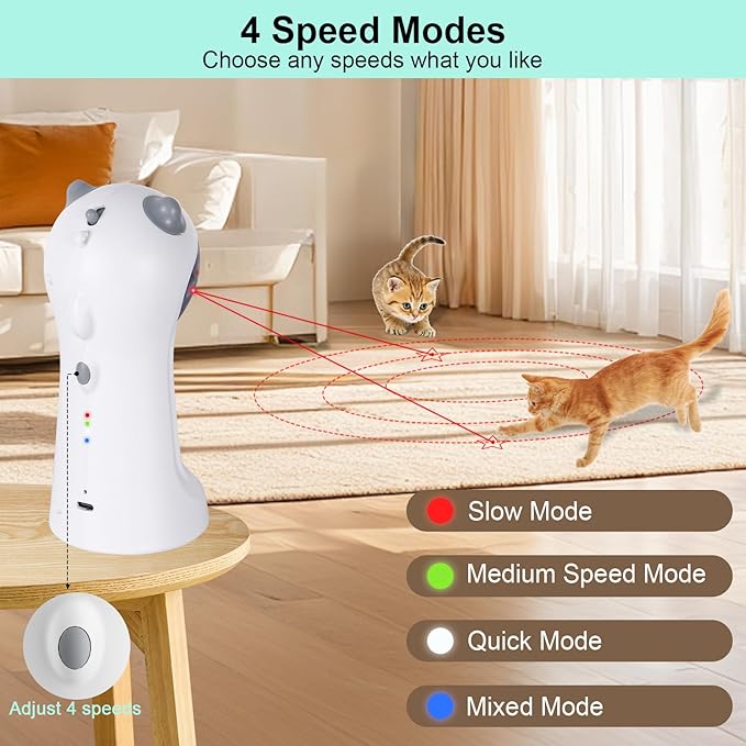 TBTeek Cat Toy Automatic Motion-Activated, USB Rechargeable, 5 Fun Patterns, Random Rotating Trajectory, 4 Speed Modes, Adjustable Light Angles for Indoor Cat Kitten Dog