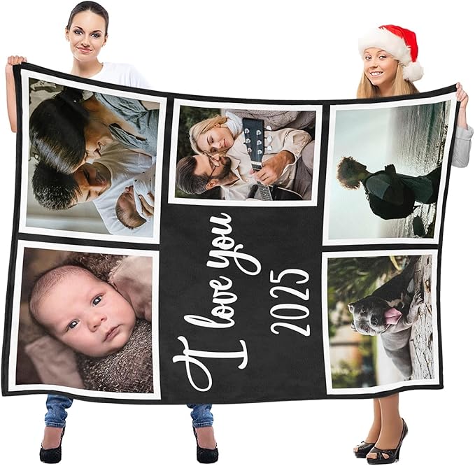 Custom Blanket with Photo, Personalized Blanket with Picture, Customized Photo Blankets, Customizable Blankets, Personalized Birthday Gifts for Women, Men, Mom, Dad, Family, Friend