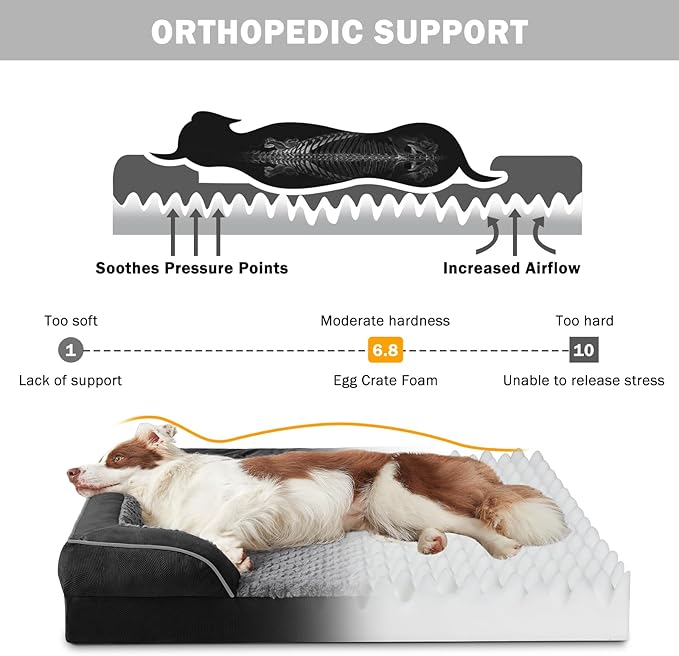 INVENHO Orthopedic Dog Bed for Extra Large Dogs, XXL Egg-Crate Foam Dog Couch with Washable Removable Cover, Waterproof Lining and Nonskid Bottom