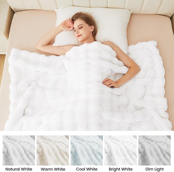 White Soft Twin Fluffy Blanket for Bed Living Room Furry Faux Fur Bed 60x80 Thick Fuzzy Throw Blanket Cozy Home Decor Gifts 860 GSM