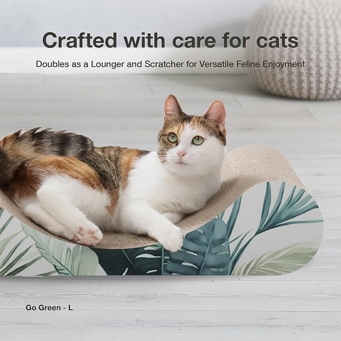 Necoichi Cardboard Cat Scratcher Bed for Indoor Cats - Cat Scratching Board, Horizontal Cat Scratch Pad Lounger with Reversible Usability and Extra Comfort for Lounge, Curved (23" Large, Oak)
