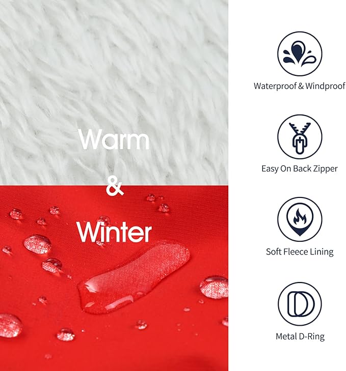 IECOii Dog Jacket Winter Harness Built in -Red,XXXLarge- Zip Up Dog Coat Winter Clothes for Large Dogs Waterproof, Dogs Snowsuit Snow Jacket D-Rring Labrador German Shepherd Doberman Rottweiler