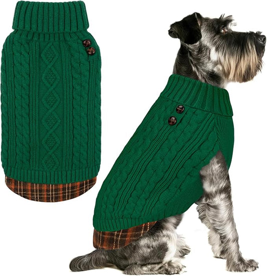 KYEESE Dog Sweater Soft Pullover Dog Sweaters for Small Dogs Male Stretchy Knitwear Cat Clothes Warm Turtleneck Small Dogs Sweater with Gingham Patchwork Comfy Pet Coat for Fall Winter Cold Weather