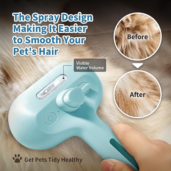 Cat Steam Brush for Shedding, 3 In 1 Self Cleaning Steamy Pet Brush Anti Static Flying Hair Spray Cat Comb for Long and Short Hair Pets Grooming Remove Loose Haired Reduce Shedding (Blue)