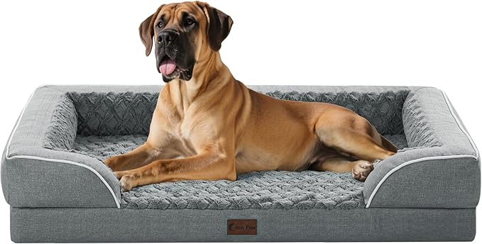 Orthopedic XXL Dog Beds, Waterproof Memory Foam Big Bolster Pet Bed for Extra Large Sized Dogs 53x42Inch, Non-Slip Bottom and Egg-Crate Foam Dog Couch Bed with Washable Removable Cover, Grey