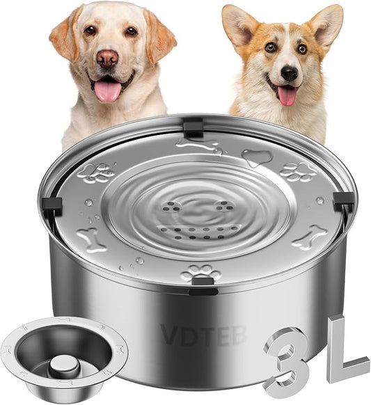 Dog Water Bowl No Spill 3L Stainless Steel,Spill Proof Slow Water Bowl for Dogs,Non-Slip Slobber Stopper Slow Drinking Feeder for Sloppy Messy Drinkers, Indoor and Outdoor Use