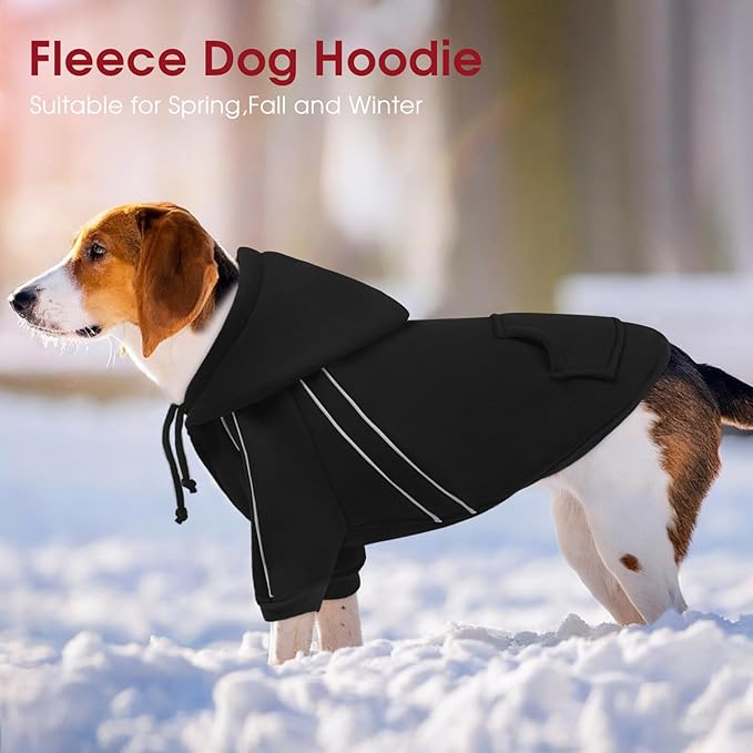 ASENKU Cozy Dog Hoodie，Soft Sweater with Adjustable Hood, Back Pocket and Leash Access Hole，Warm Reflective Sweatshirt for Cold Weather（Black，3XL