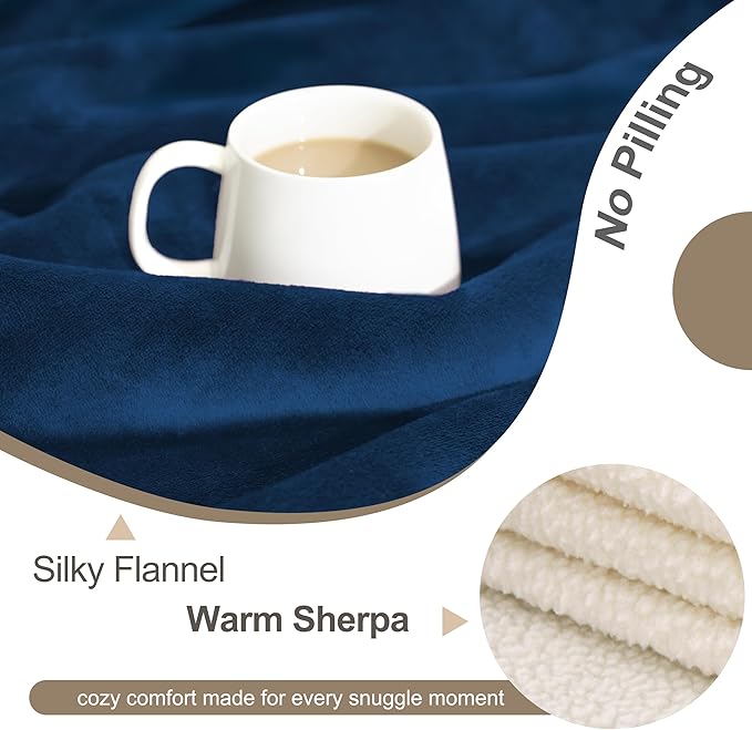 gogobunny Waterproof Pet Blanket for Small Dogs and Cats, Reversible Sherpa Fleece Soft Plush Throw for Couch Protection, Washable Furniture Protector (Navy Blue, 30x40 inches)