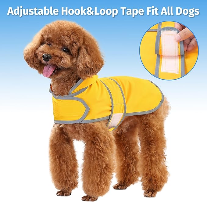 Dog Raincoat for Small Dogs Puppies Waterproof Hooded Rain Jacket with Reflective Strips Leash Hole & Poncho Adjustable Fit (Yellow,S)