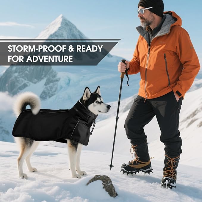 Dog Raincoat XXL, Waterproof Dog Raincoats for Large Dogs with Hood, Leash Hole, Reflect Strips, Ideal for Rain, Snow, Windy Weather & Outdoor Walks, Camping, Hiking - Black