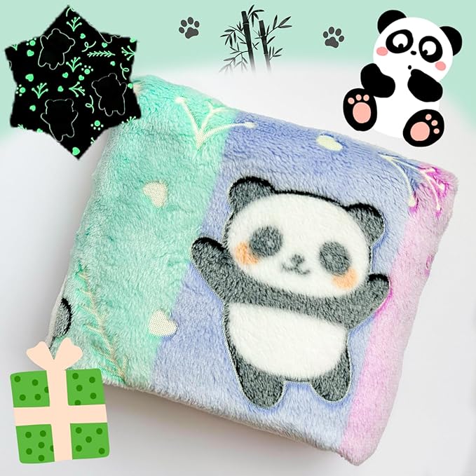 Best Gift Halloween Glow in The Dark Panda Throw Blanket with Storage Bag, Soft Cozy Kids Blanket for Birthday New Year, Fun Cartoon Panda Colorful, 50"x60" Twin Size
