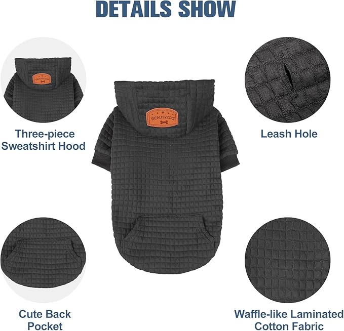BEAUTYZOO Dog Sweaters for Large Dogs Girls Boys, Warm Winter Dog Hoodie Sweatshirt with Pocket & Leash Hole,Soft Waffle-Like Laminated Cotton Pet Clothes for Big Breeds Indoor Outdoor Cold Weather