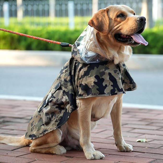 Waterproof Dog Raincoat, Adjustable Reflective Lightweight Pet Rain Clothes with Poncho Hood(X-Small,Camo)
