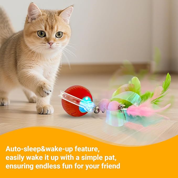 Interactive Cat Toys for Indoor Cats, Motion Activate Ca t Toy, Smart Kitten Rolling Ball Moving Ball Toys, Rechargeable Cat Ballfor Enrichment Exercise(Red)