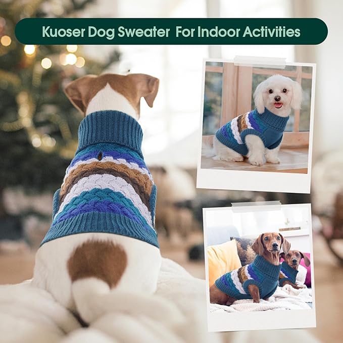 Kuoser Dog Sweater, Dog Sweaters for Medium Dogs Girl Boy, Classic Pet Knitted Sweatshirt Warm Pullover, Puppy Holiday Sweater Winter Clothes for Christmas Thanksgiving Outfit, Blue M