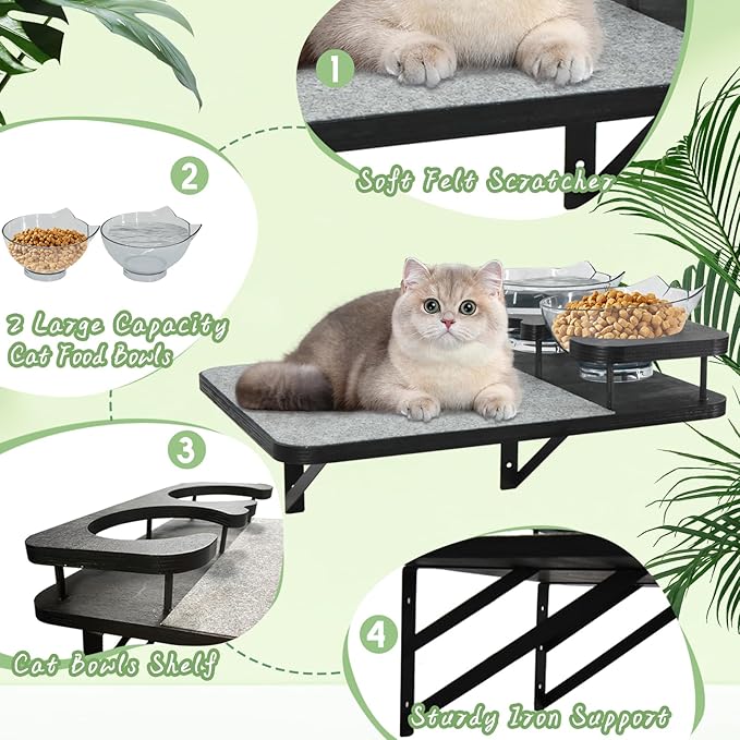 Brand Cat Wall Shelves with 3 Steps & Scratch Post, Includes 2 Food Shelves