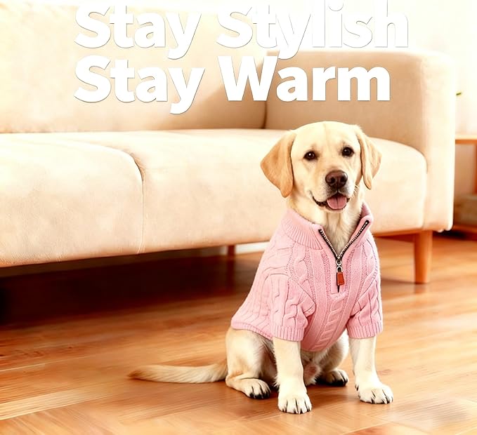 Medium/Large Dog Sweater, Warm Dog Winter Coat w/Sleeves, Comfortable High Neck Premium Dog Clothes for Labrador-Best for Holidays, Daily Walks XL Pink