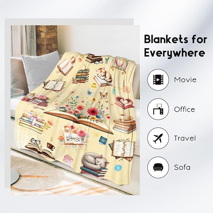 Blanket for Girls, Book Blankets, Book Lovers Gifts for Kids Daughter Women, 50"x60" Cozy Plush Throw for Library Nap Bed