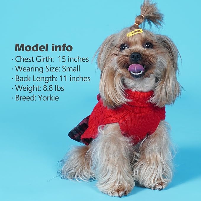 KYEESE Dog Sweater Stretchy Cat Sweaters Thick Dogs Clothes with Bowtie Soft Turtleneck Pet Sweater Dress Comfy Knitwear Dog Sweaters for Small Dogs Girl Warm Pullover Pet Coats, Red, Small