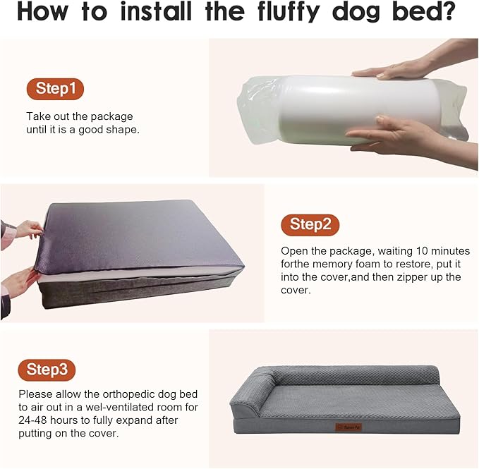 Orthopedic Dog Beds Large Sized Dog, Memory Foam Pet Bed for Large Dogs, Washable Removable Cover, Nonskid Bottom, Waterproof, 41x27x6 Inches, Dark Grey