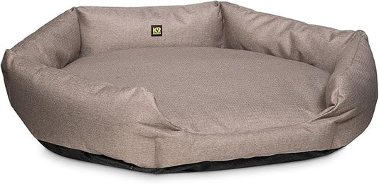 K9 Ballistics Tough Ripstop Oval Bolster Dog Bed, Calming Round Den Shape, Scratch Resistant, Machine Washable - Large, Taupe Premium Finish