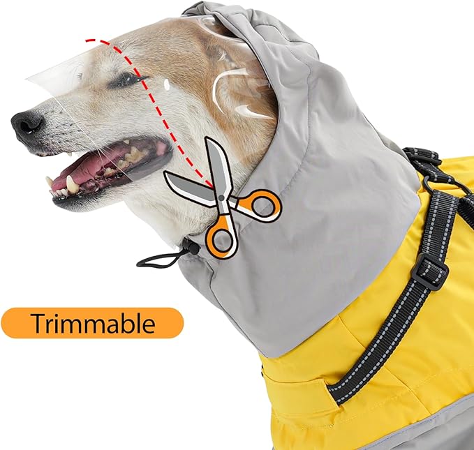 LIANZIMAU Waterproof Dog Raincoat 4 Legs with Leash Hook Reflective Adjustable Belly Strap Clear Hood Lightweight Polyester for Small Medium Large Dogs